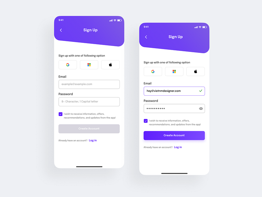 Sign Up - Mobile UI by Nguyen Manh Viet on Dribbble