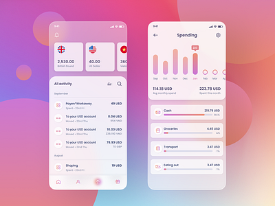 Financial Spending App financial app glassmorphism spending money ui