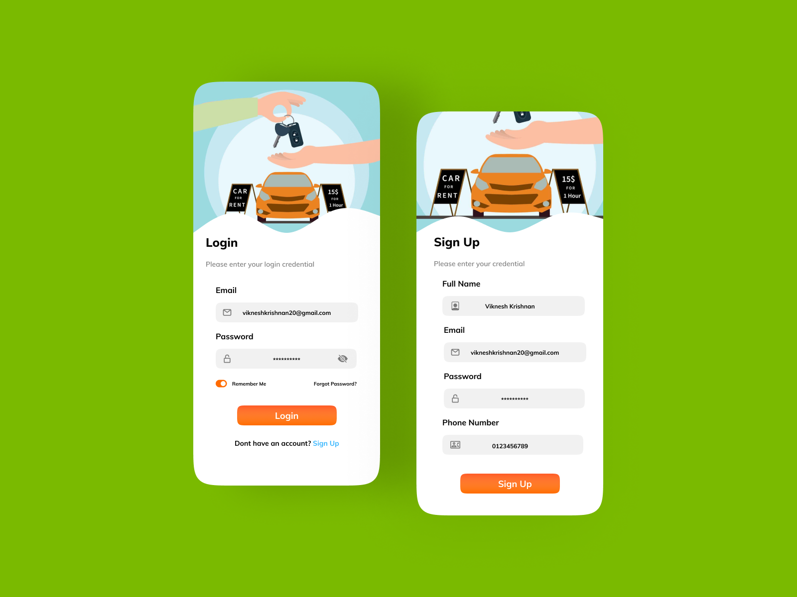 Trex Car Rental App Login / Sign Up Page by Viknesh Krishnan on Dribbble