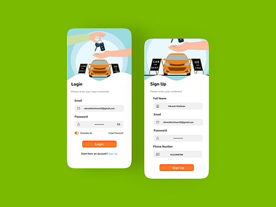 Trex Car Rental App Login / Sign Up Page