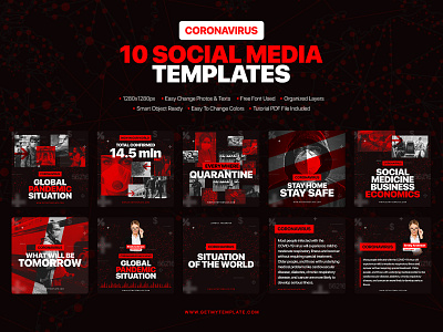 10 Covid-19 Social Media Templates coronavirus covid 19 instagram media post social template