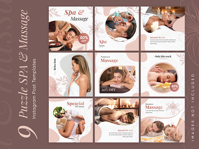 9 Puzzle SPA & Massage Instagram Post Templates beauty beauty salon instagram massage media post puzzle social spa template