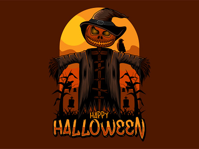 halloween scarecrow pumpkin design halloween illustration logo pumpkin vector