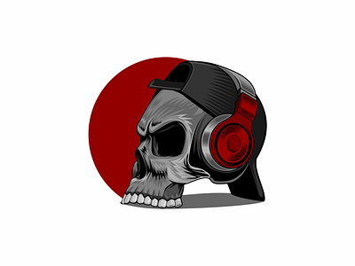 skull using headphones design heaphones illustration logo music play skull skull using headphones vector