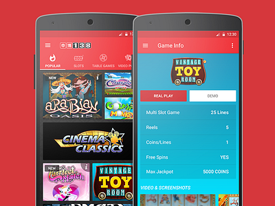 Android Game Concept android app gambling gaming material design red
