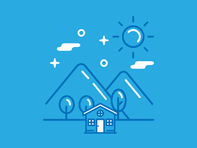 Empty State Illustration for Property Booking blue countryside home icons illustration mountains sun trees