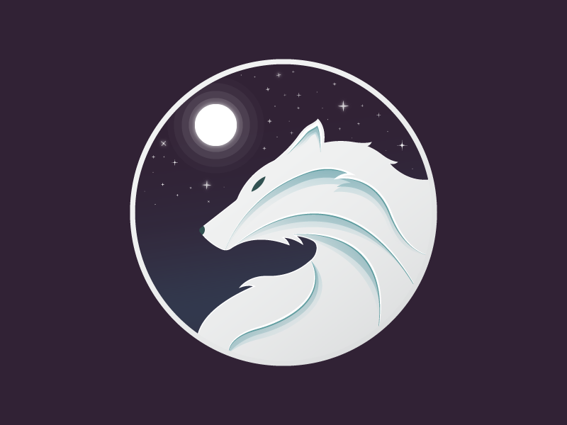Wolf layers shadows logo stars sky gradient circle moon wolf illustration moonlight light