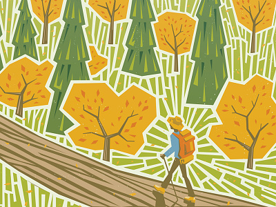 Autumn Trail climate earth day flat forest global warming hiking linocut mountains season vector woodblock woodcut