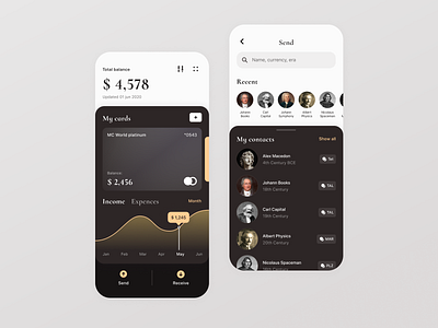 Timeless Banking Mobile App app app design banking brown finance history mobile ui transfer transfer money ui