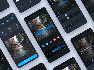 Mobile Video Editor for Podcasters android app audio dark dark ui design interface ios mobile mobile app design night mode podcast ui ux video editor