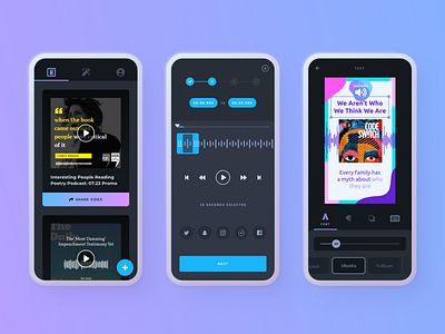 Mobile App Screens android app audio audio app clipper dark ui design editing editor interface ios minimalist mobile mobile app podcast product product design ui ux video