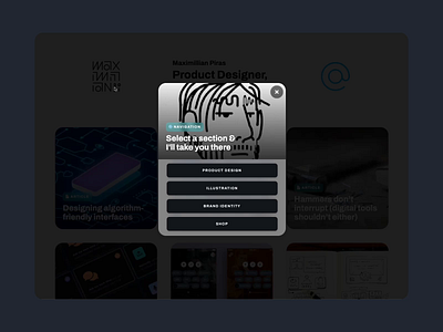Interim Navigation Modal app brand button components css design folio hover interface landing page modal navigation personal portfolio product tooltip ui ux web website