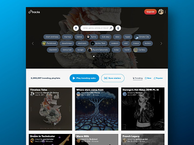 Explore Page 8tracks buttons interface layout music play playlists radio streaming tags ugc ui uiux ux