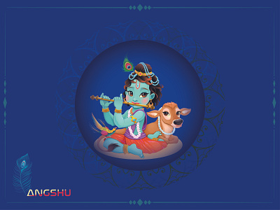Lord Krishna animation artwork book cover cartoon character character design illustration minimal religious vector