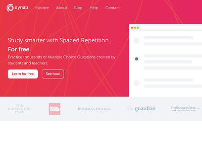 Synap landing page education landing page multiple choice questions product single page synap