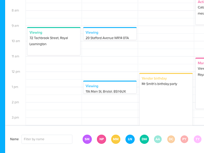 Calendar (Real estate app) appointments calendar colourful date diary minimal schedule