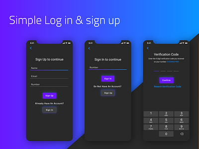 simple log in and sign up UI screens app design figma log in sign in up sign up ui ui design uiux ux design