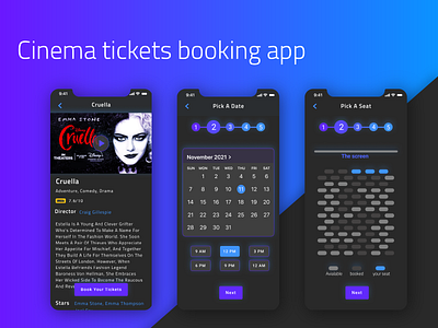 cinema tickets booking app app design cinema app figma ui ui design uiux