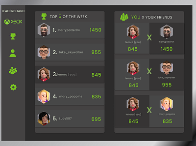 Daily UI #19 dailyui dailyuichallenge design leaderboard ui user interface xbox xbox one