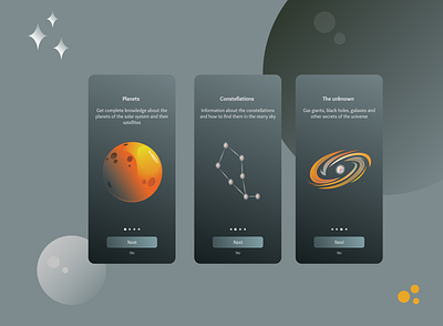 Design of App about Universe (start page) app design illustration ui ux vector