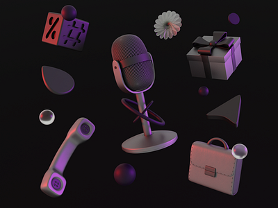 Iconly 3D (Part 2) 3d 3dicon blender branding call clean dark design gift box glass hashtag icon icon design illustration job microphone minimal percent pointer render