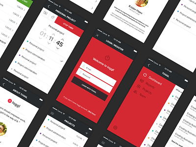 Toggl mobile app concept app application concept flat ios kulisek prototype red redesign screens toggl tracking