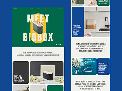 BIOBOX | Available in four stunning colors. blue brutalism design green inspiration landing page landingpage minimal modern product focus product showcase showcase sustainability sustainable ui wood yellow