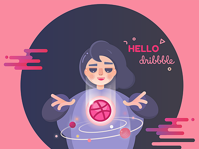 Hello, Dribbble! first shot galaxy girl hello dribbble magic space star universe witch