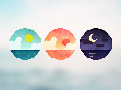 Night & Day icon illustration sea water color