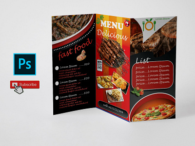 Design Food Menu Trifold Brochure brocher design graphic design mokup photoshop