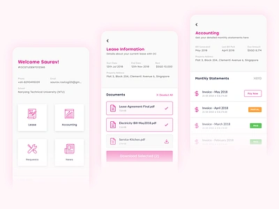 PG Management App accounting app clean design guest hostel hotel interface lease management minimal payment pg pink simple statement typography ui ux xero