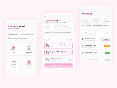 PG Management App accounting app clean design guest hostel hotel interface lease management minimal payment pg pink simple statement typography ui ux xero