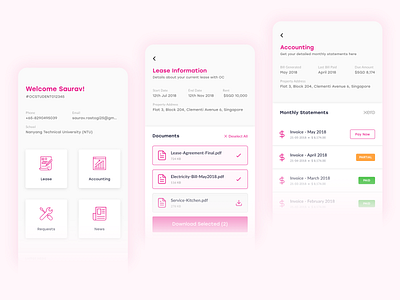 PG Management App accounting app clean design guest hostel hotel interface lease management minimal payment pg pink simple statement typography ui ux xero