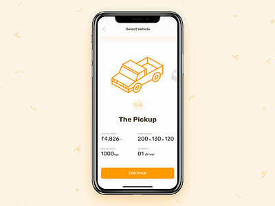 Movebox Interaction - Truck Selection animation app box carousel choose confetti delivery interaction minimal mobile movement selection swipe trucks ui ux yellow