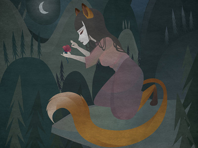 First Petal asian creature forest fox geisha japanese kitsune love moon myth night rose