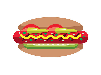 HD chicago food grill marks hot dog illustration mustard pickle relish sport peppers tomatoes
