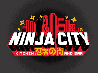 Ninja City! food identity logo ninja restaurant skyline throwing stars