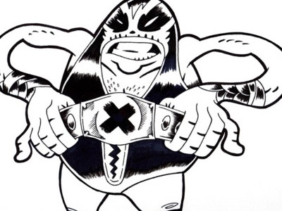 The Belt black white character illustration ink pro wrestling wrestler