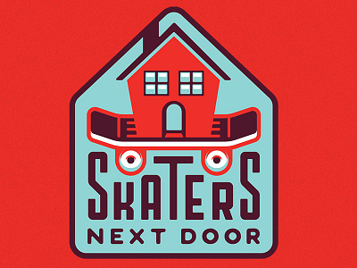 Skaters Next Door community house logo skateboard vector