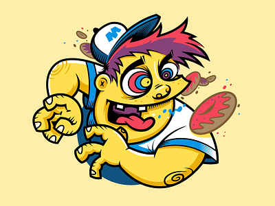 Donut Freak branding cartoon husky kid mascot vector