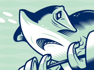 The sea is no place for shrimps. aquatic exercise ferocious illustraion shark vector weights zine