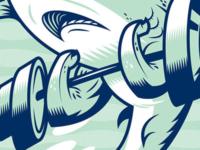 The sea is no place for shrimps - Full aquatic biceps ferocious fish illustartion ocean print screen print sea shark teeth tough vector water weights