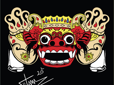 Barong!! bali barong bronze culture design digitaldrawing drawing drawingart illustration indonesia lion lion head red yellow