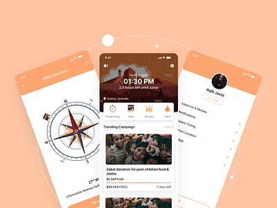 Masjid Prayer timing app app design app interface app ui app ui design direction donation mosque muslim muslim app prayer prayer timing qibla time app ui design ui ux design user experience user interface zakat zakat donation