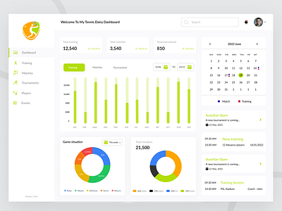 Management | Tennis Diary | Dashboard | UI UX Design