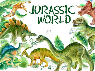 Jurassic World africa animal art animals collection design dinosaur dinosaurs diplodocus illustration jurassic world kids predator set tropical tyrannosaurus watercolor