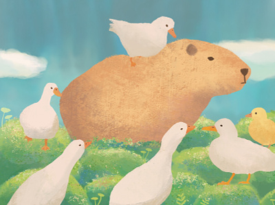 Calm Capybara and Exciting Ducks illustration