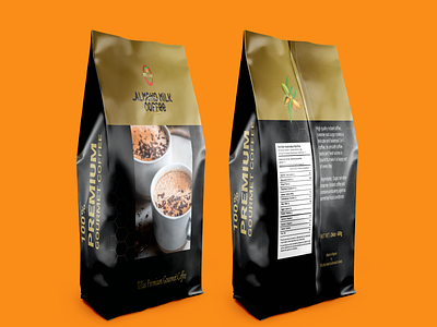 Coffee pouch bag design. product packaging almond coffee bag design illustration illustrator milk coffee package print