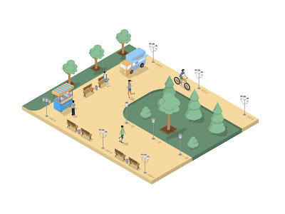 Park concept activity bike city concept greenery illustration isometric isometry landscape location movement park people place sport square street trees vector walk