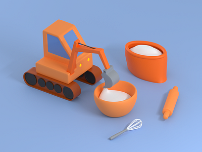 Kitchen appliances 3d appliances concept cooking dough excavator flour illustration isometric isometry kitchen progress recipe